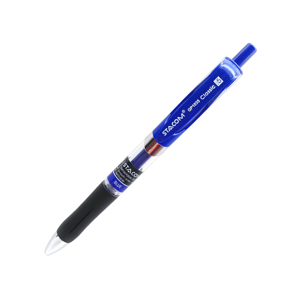 Bút bi mực gel xanh dạng đầu bấm stacom - ngòi 0.5mm - có thanh cài tiện lợi - gp1035