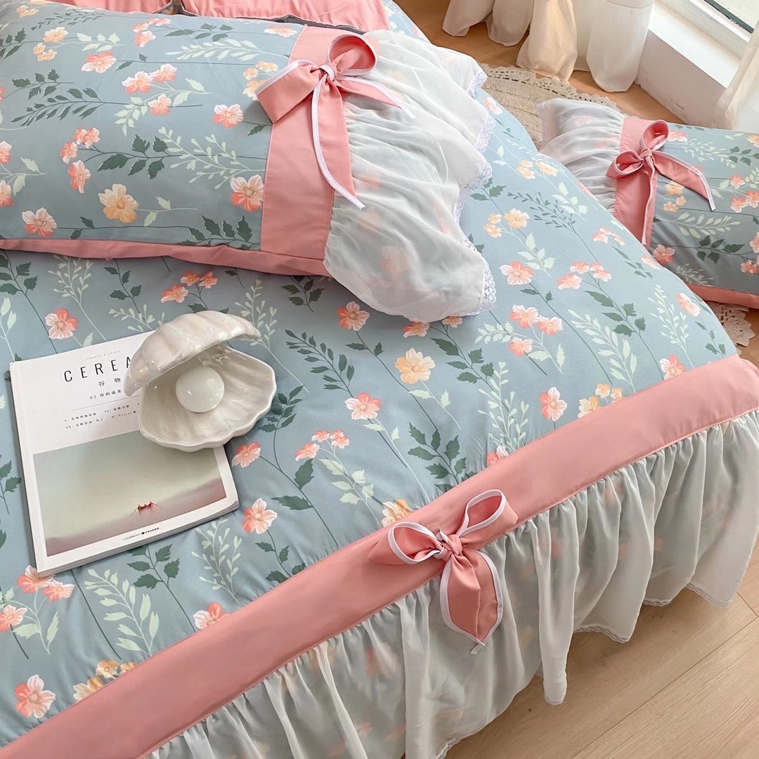 Bộ chăn ga cotton viền bèo