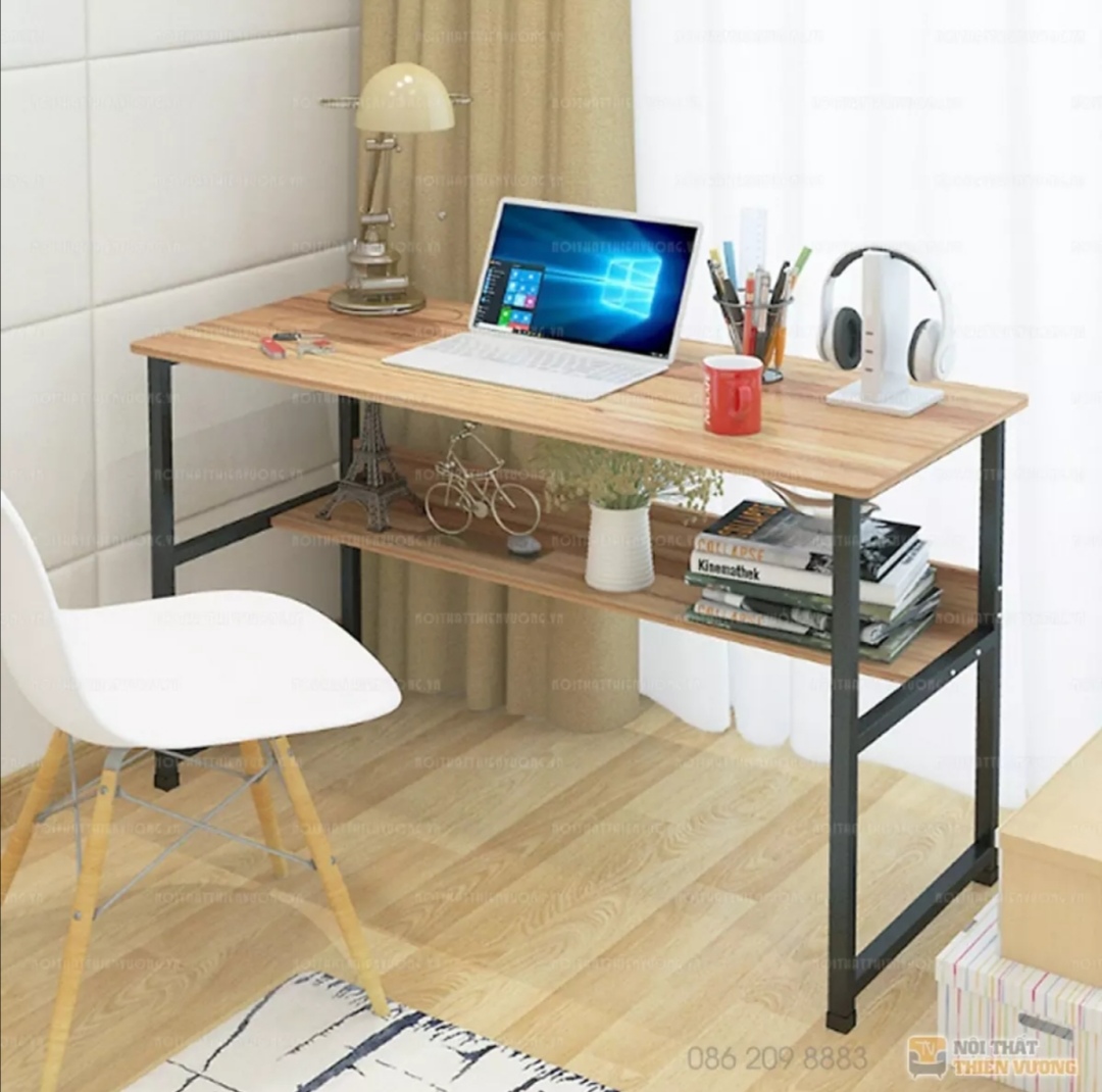 Bàn làm việc kèm gác lửng. Kích thước: Dài 80cm, rộng 40cm, cao 74cm. Gỗ MDF, khung sắt sơn tĩnh điện cao cấp.