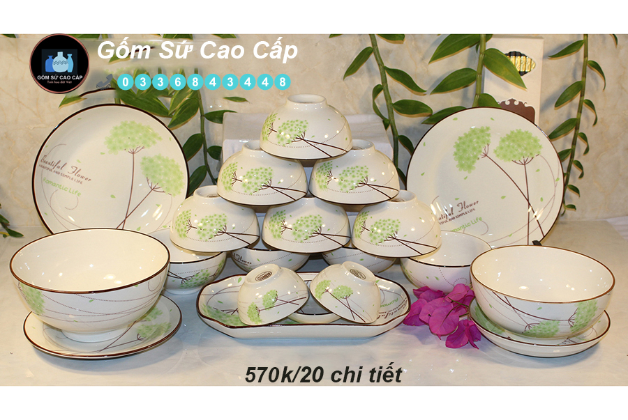 Bộ Bát Đĩa Bát Tràng [20 MÓN] - Bộ Bát Đĩa Cao Cấp [XUÂN XANH]