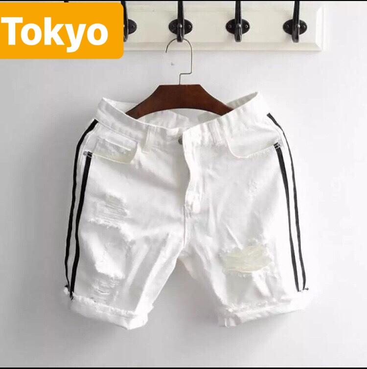 QUẦN SỌT SHORT LỬNG JEAN NAM CHẤT BÒ TRẮNG ĐEN 2 SỌC TREND SHINICHI TK- TOKYO FASHION