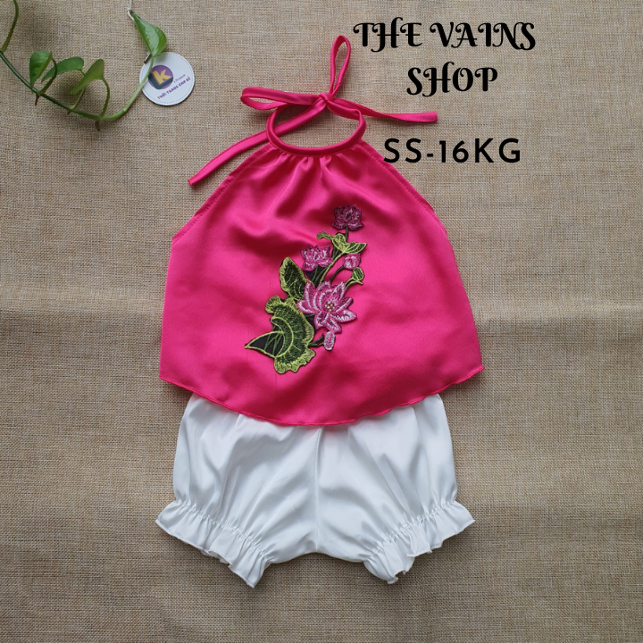 Yếm đào bé gái 3-15kg Lụa Satin mềm kèm mấn