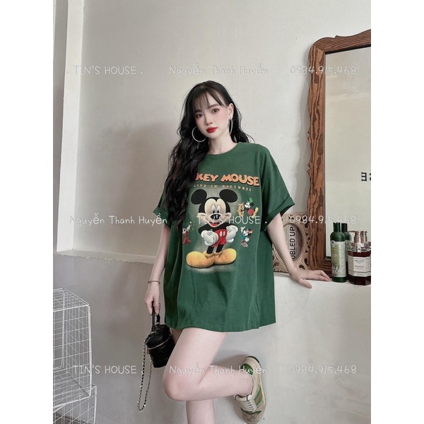 ANU408 - ÁO PHÔNG NỮ XANH RÊU MICKEY MOUSE