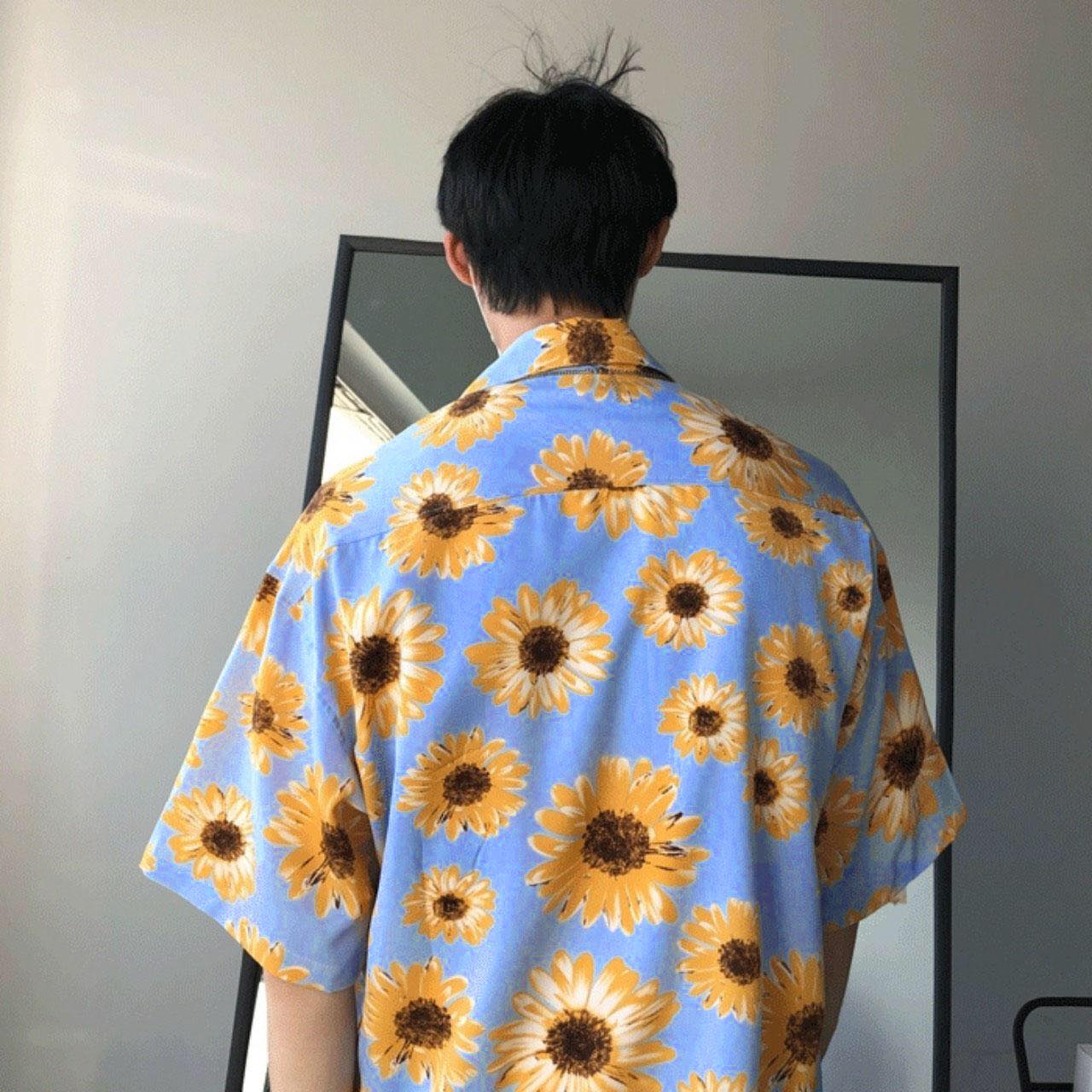 [HCM]Áo sơ mi tay lỡ loang màu in hình  HOA CÚC VÀNG cực hot