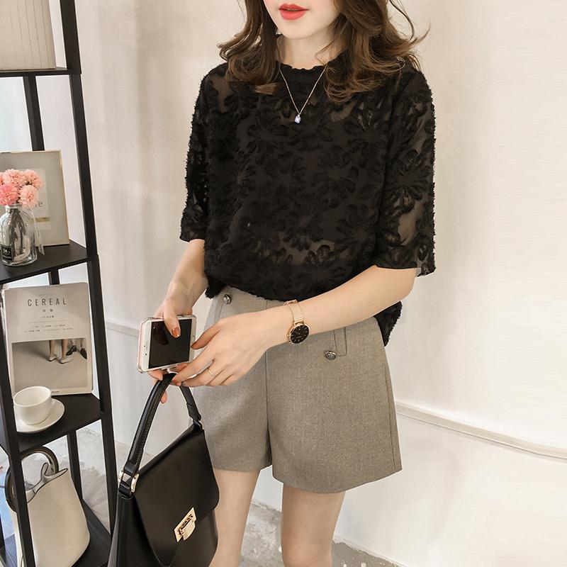 Áo thun voan hoa văn nổi style mùa thu mới