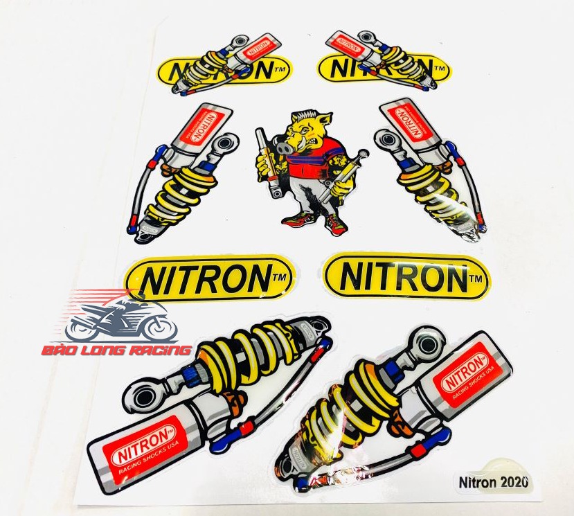 Tem Sticker deca hình phuộc Nitron trang trí xe máy...màu Vàng