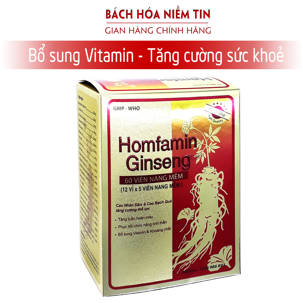 Viên uống nhân sâm Homfamin Ginseng  -bổ sung vitamin, khoáng chất giúp bồi bổ cơ thể, giảm mệt mỏi, tăng cường sinh lực - Hộp 60 viên