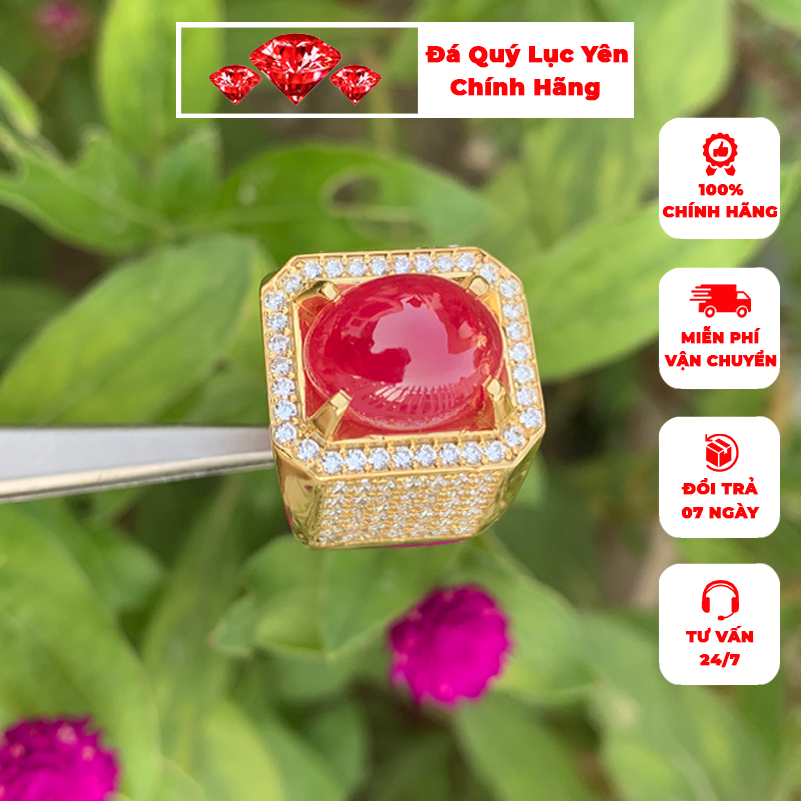 Nhẫn nam đá ruby tự nhiên khai tuyen bạc phủ vàng 18k cao cấp mr002