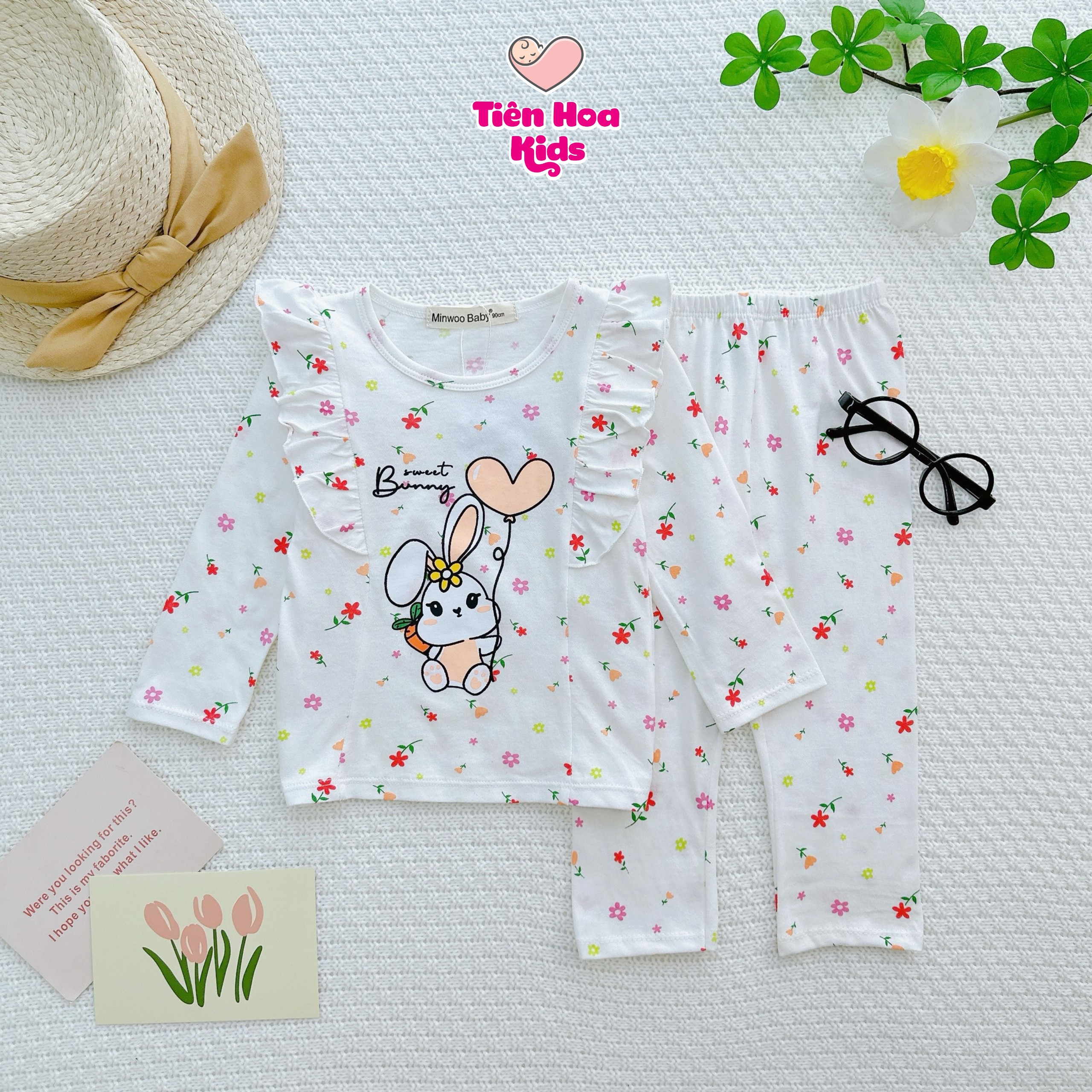 Bộ dài tay cánh tiên quần dài in hình bozip siêu mềm mịn mát cho bé gái từ 9-19kg -