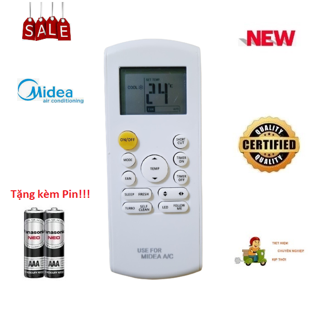 Remote Điều khiển điều hòa Midea 1& 2 chiều Inverter MSAFA MSAF MSAB MSFR- Hàng mới tốt 100% Tặng Pin