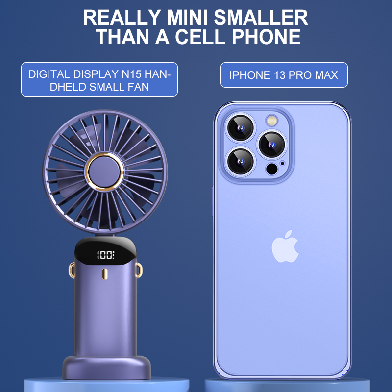 Vimite 5-Speed Mini Portable Fan USB Rechargeable Foldable Silent Handheld fan with LED Digital Display 2000mAh Table Small Fan for Home Outdoor Sports Office