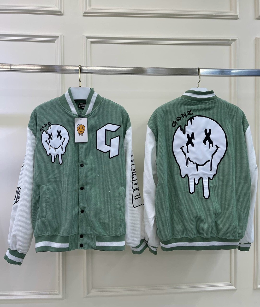 Áo khoác bomber nhung nam/nữ in chữ g form rộng - áo khoác bomber nam/ nữ tp185