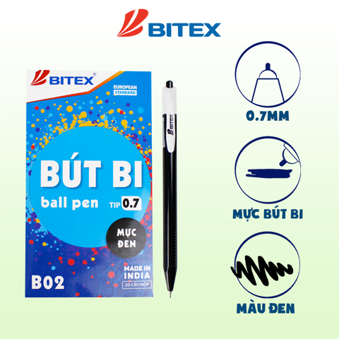 Bút bi Bitex mực xanh / đỏ / đen B02 ngòi 0.7mm (1 cây)