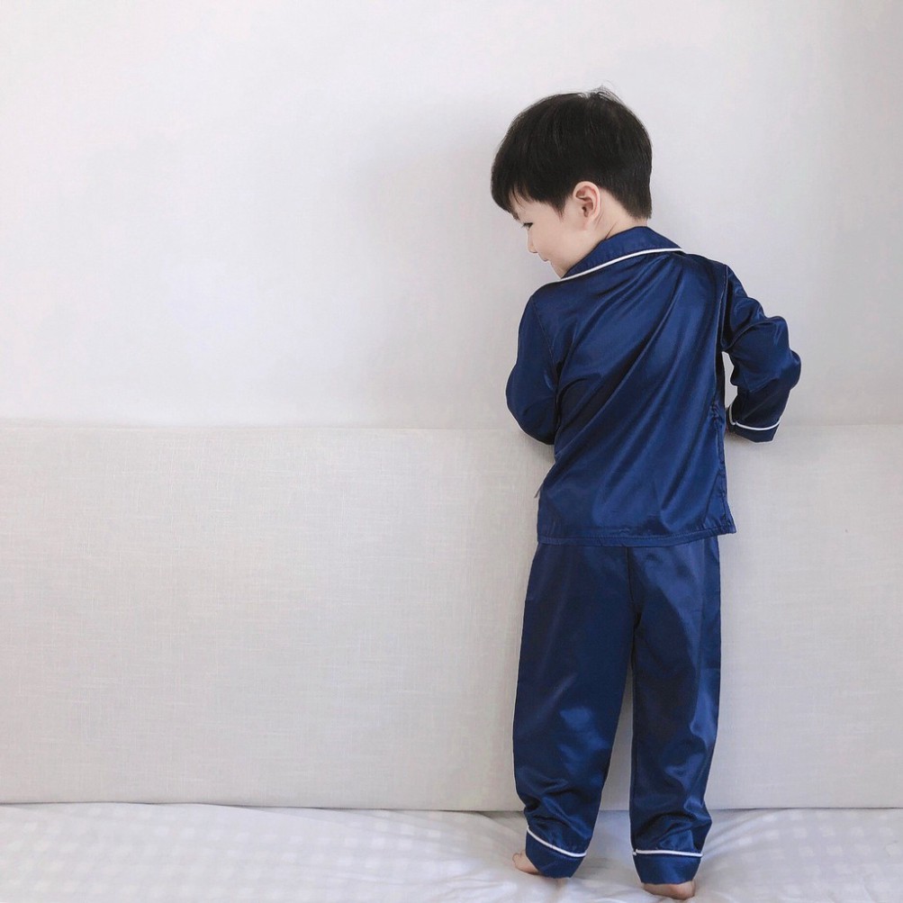 Bộ Đồ Thu Đông Lụa Trơn Dài Tay Cho Bé, Bộ Pijama Cho Bé Nam Hay Bé Gái Đều Xinh SUMO CITY