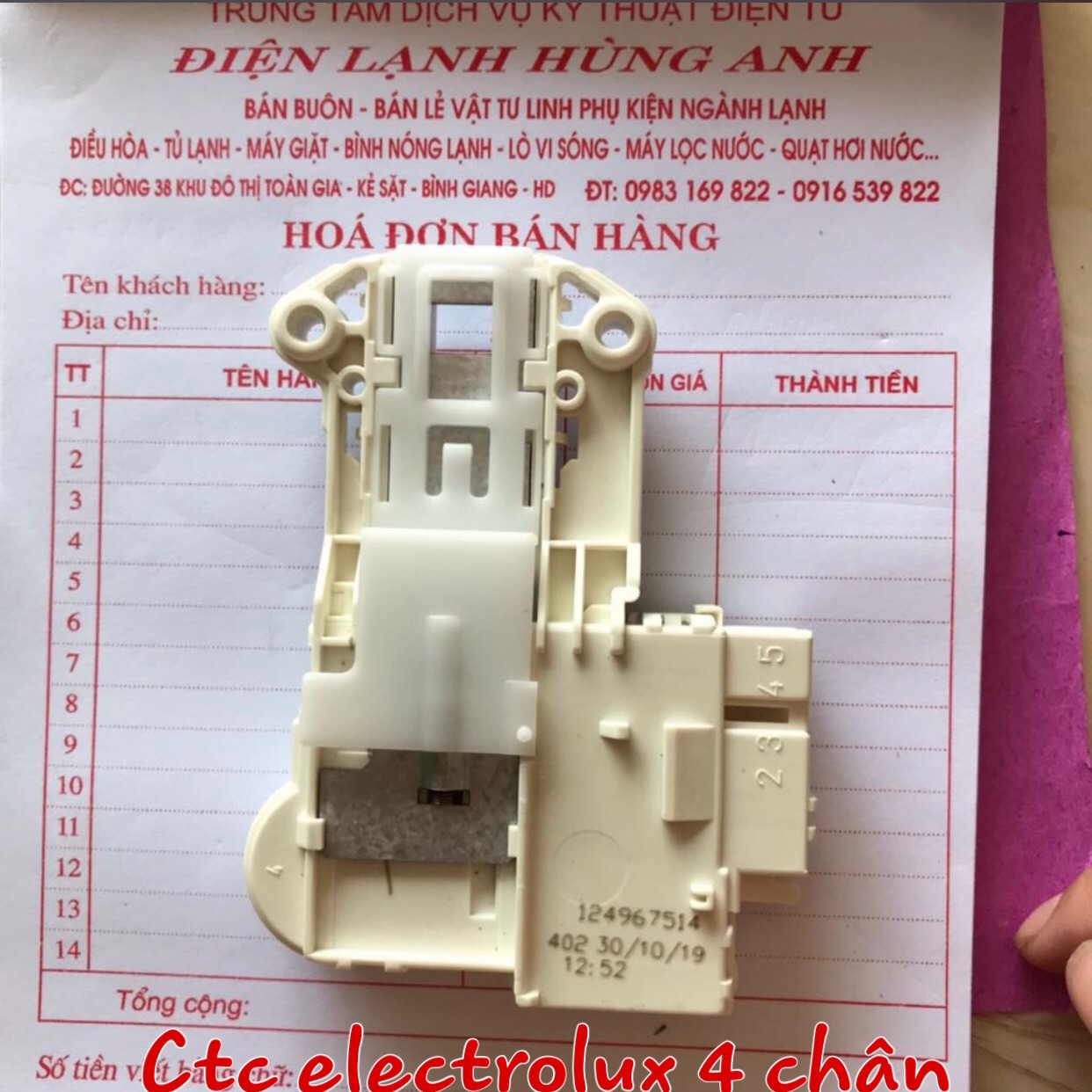 Công tắc cửa máy giặt electrolux 4 chân, vật tư điện lạnh hùng anh