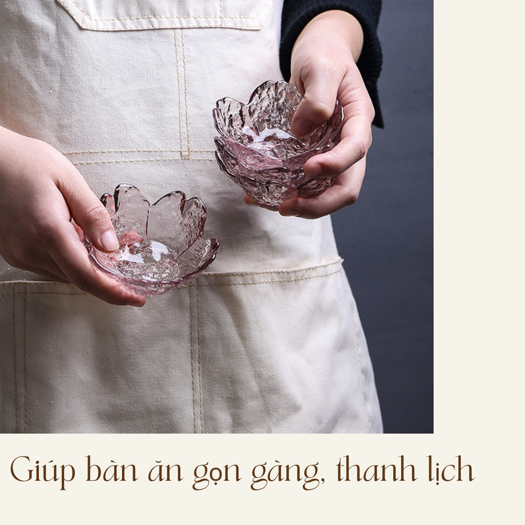 Bát chấm, đĩa chấm thủy tinh trong suốt cánh hoa