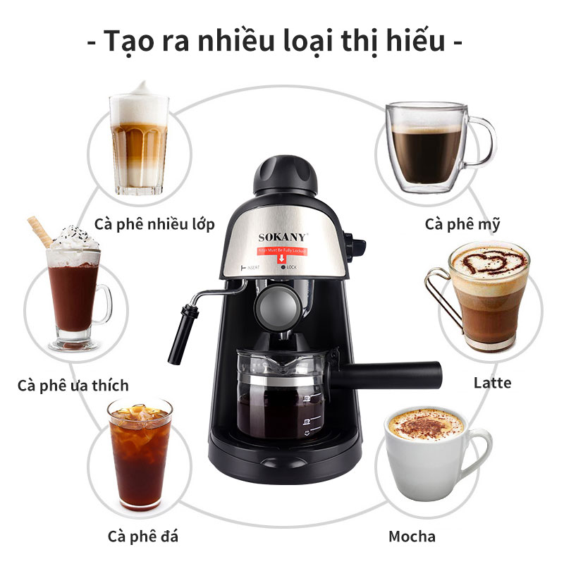 Máy Pha Cà Phê Mini 800ml Bình Pha Cà Phê 4 cups Máy Pha Cà Phê Espresso 3.5 bar Electric Coffee Machine