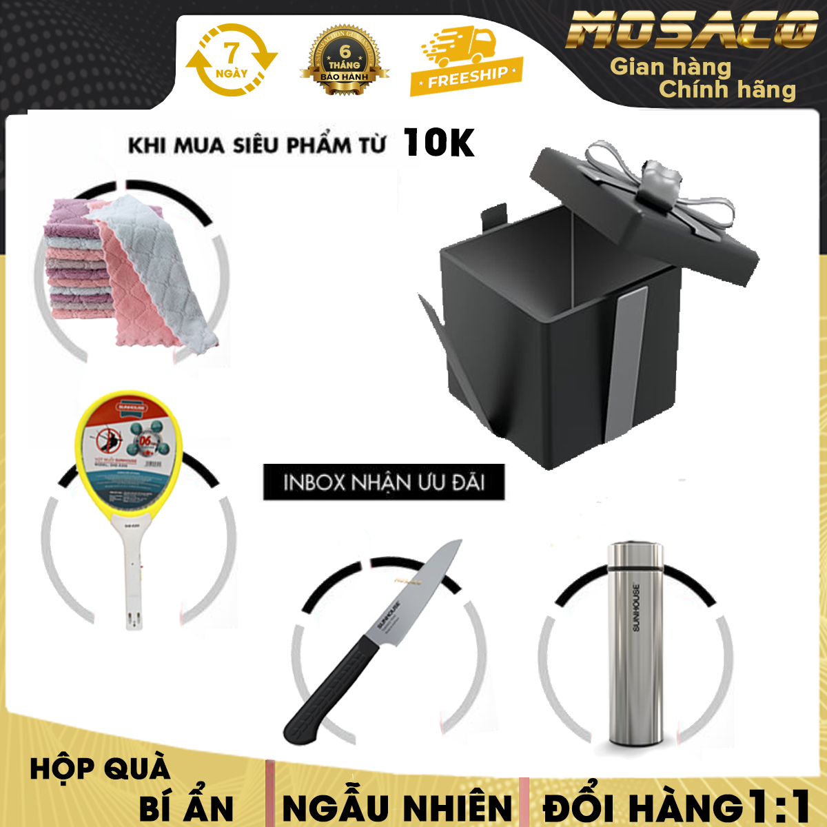 Hộp quà bí ẩn. phần quà dành riêng cho sale giữa tháng. cứ mua là có quà. qùa tặng ngẫu nhiên bất ngờ xịn xò con cò luôn - mosaco gia dụng