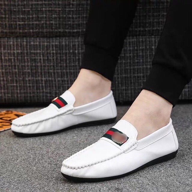 ( 2 màu ) giày lười nam da mềm khóa ngang đế cao su