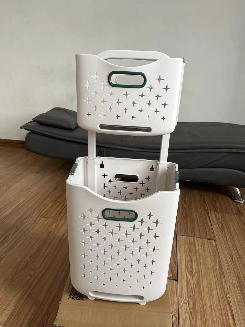 Giỏ đựng quần áo đa năng có bánh xe có thể gắn tường - Kệ nhựa 2 tầng đựng đồ thiết kế thông minh gấp gọn