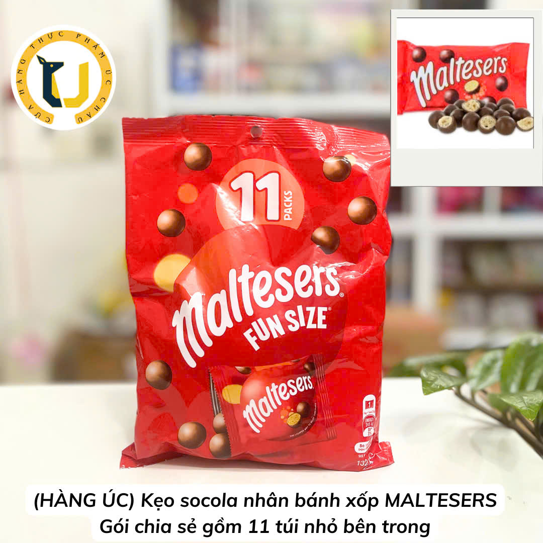 (HÀNG ÚC) Kẹo socola nhân bánh xốp MALTESERS Fun Size Chocolate 11 gói rời/túi