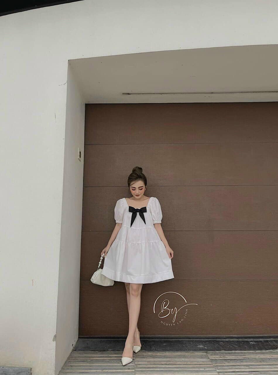 ĐẦM BABYDOLL NƠ TRẮNG XINH XẮN DD032