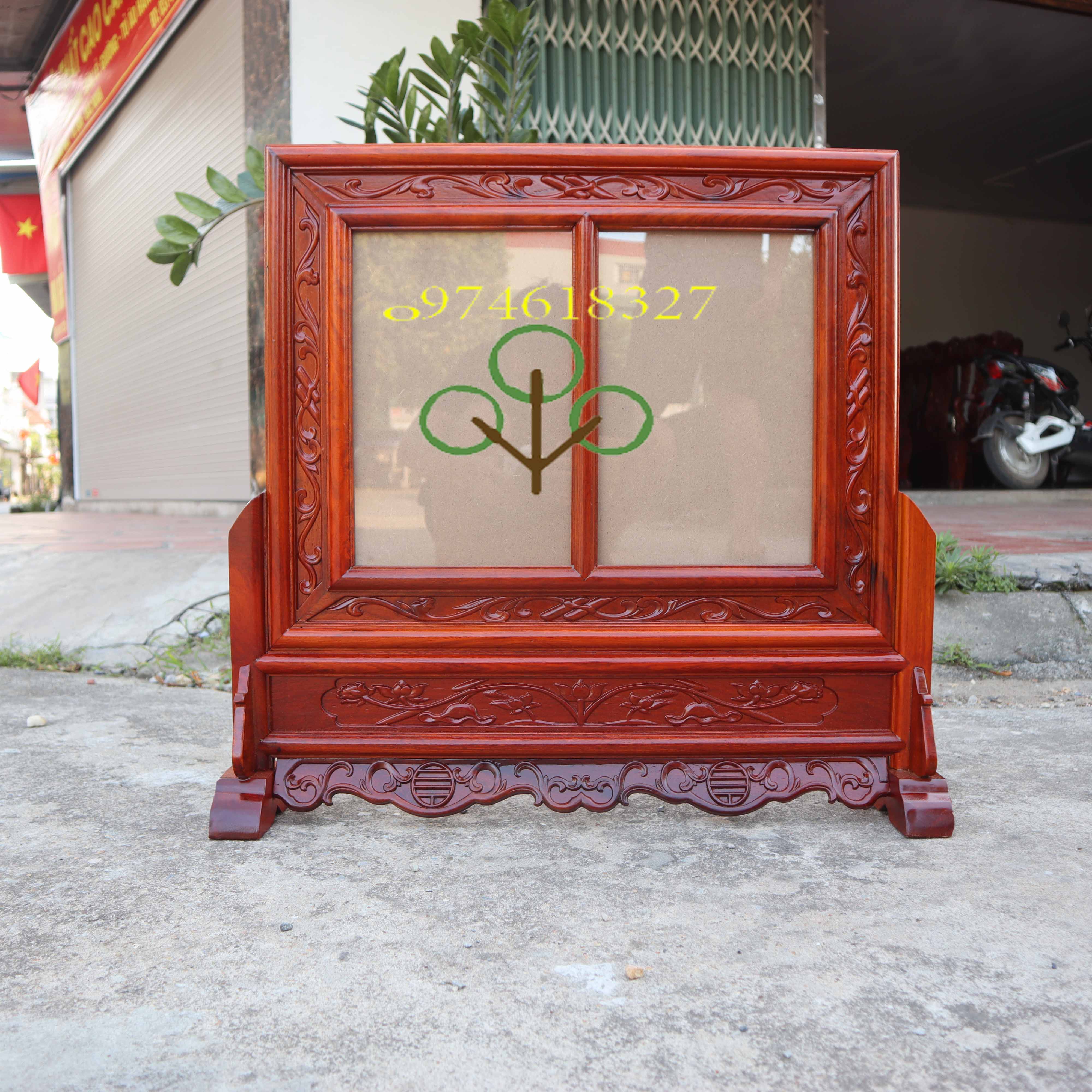 Khung ảnh kép đôi hoa lá tây khung hình thờ đôi gia tiên gỗ hương cỡ ảnh 21x31