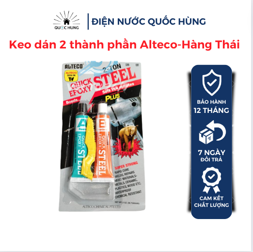 Keo ab 2 thành phần thái lan loại lớn quick epoxy steel alteco 56.7gr-siêu cứng-chịu nhiệt-chịu nước-dán nhựa-dán đá