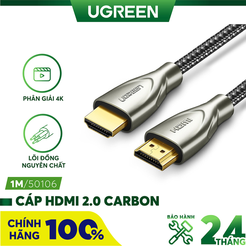Cáp HDMI 2.0 Carbon chuẩn 4K/60Hz dài từ 1-5m UGREEN HD131 - Hãng phân phối chính thức