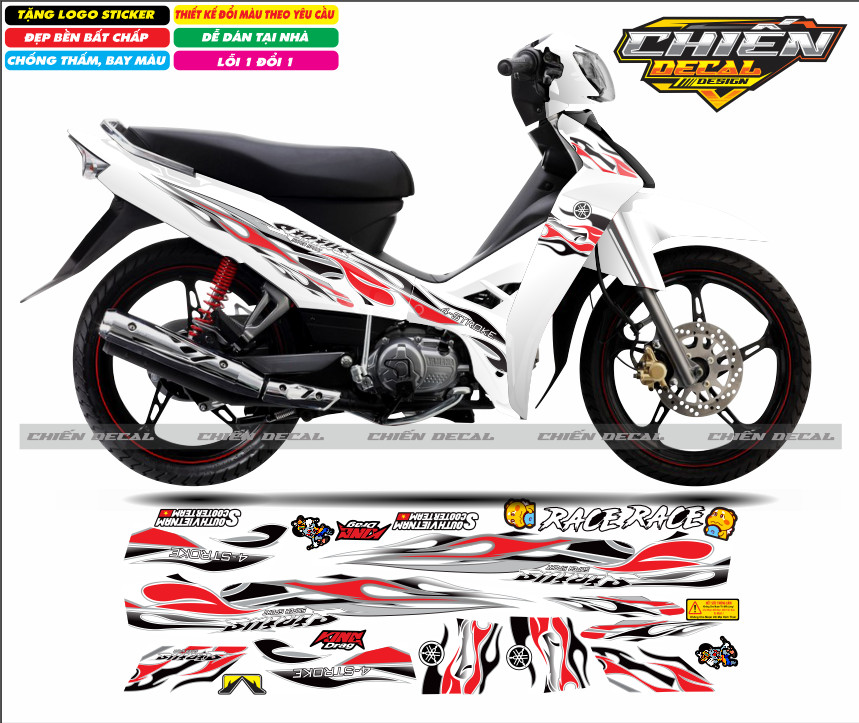Tem rời xe sirius 110cc - 50cc mẫu tem lửa nhiều màu lựa chọn