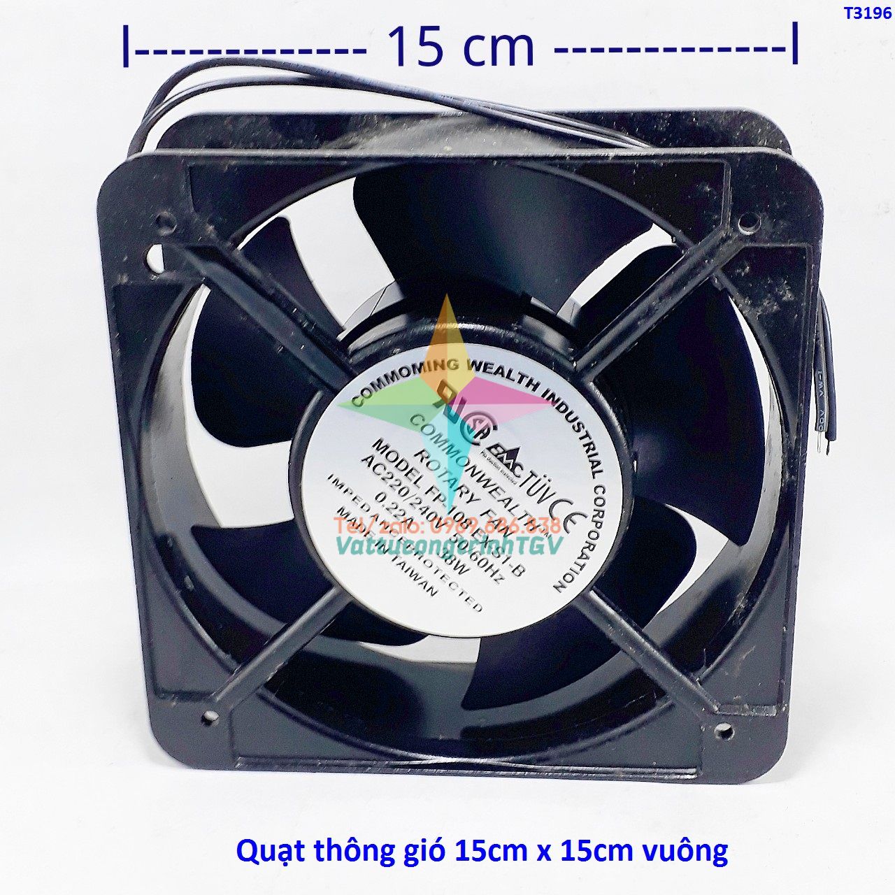 Quạt sắt thông gió vuông kt15cmx15cm - ac220v-0,22a-38w-2dây