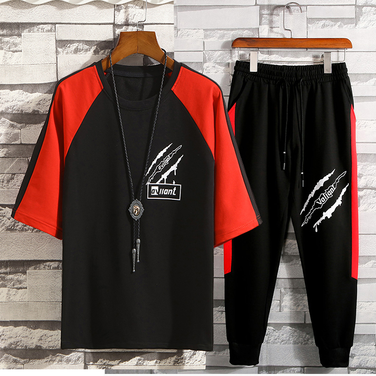 Bộ Quần Áo Thun Nam Thể Thao Mùa Hè Thể Thao Ngắn Tay Kết Hợp Quần Dài Họa Tiết Vết Cào Cá Tính 4MENHCM SET NAM 90000109C