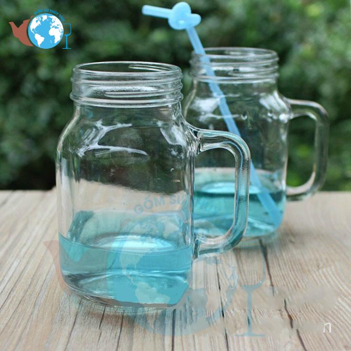 [HCM] Bộ 2 ly quai thủy tinh uống trà sữa KHỔNG LỒ 650ml có Nắp đậy ( 2 cái ly có nắp), ly thủy tinh lớn uống sinh tố