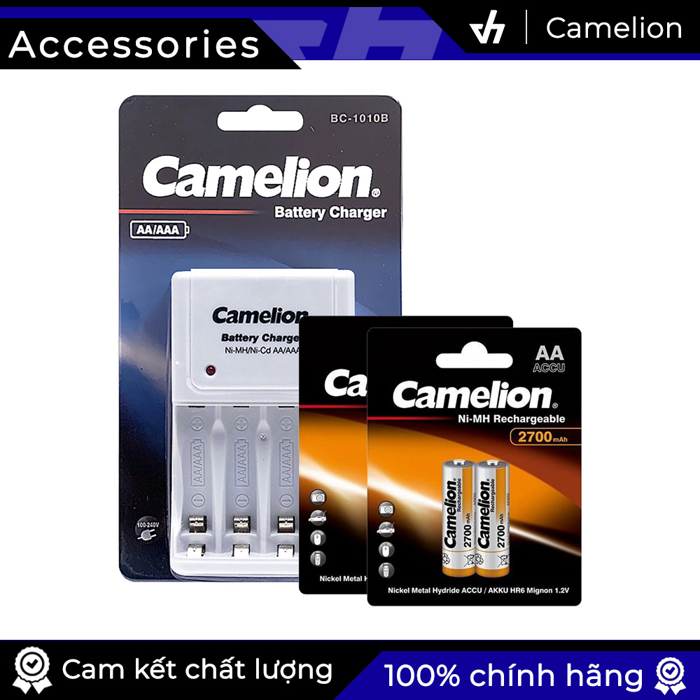Combo sạc Camelion 1010B kèm 4 pin AA 2700mAh mẫu mới