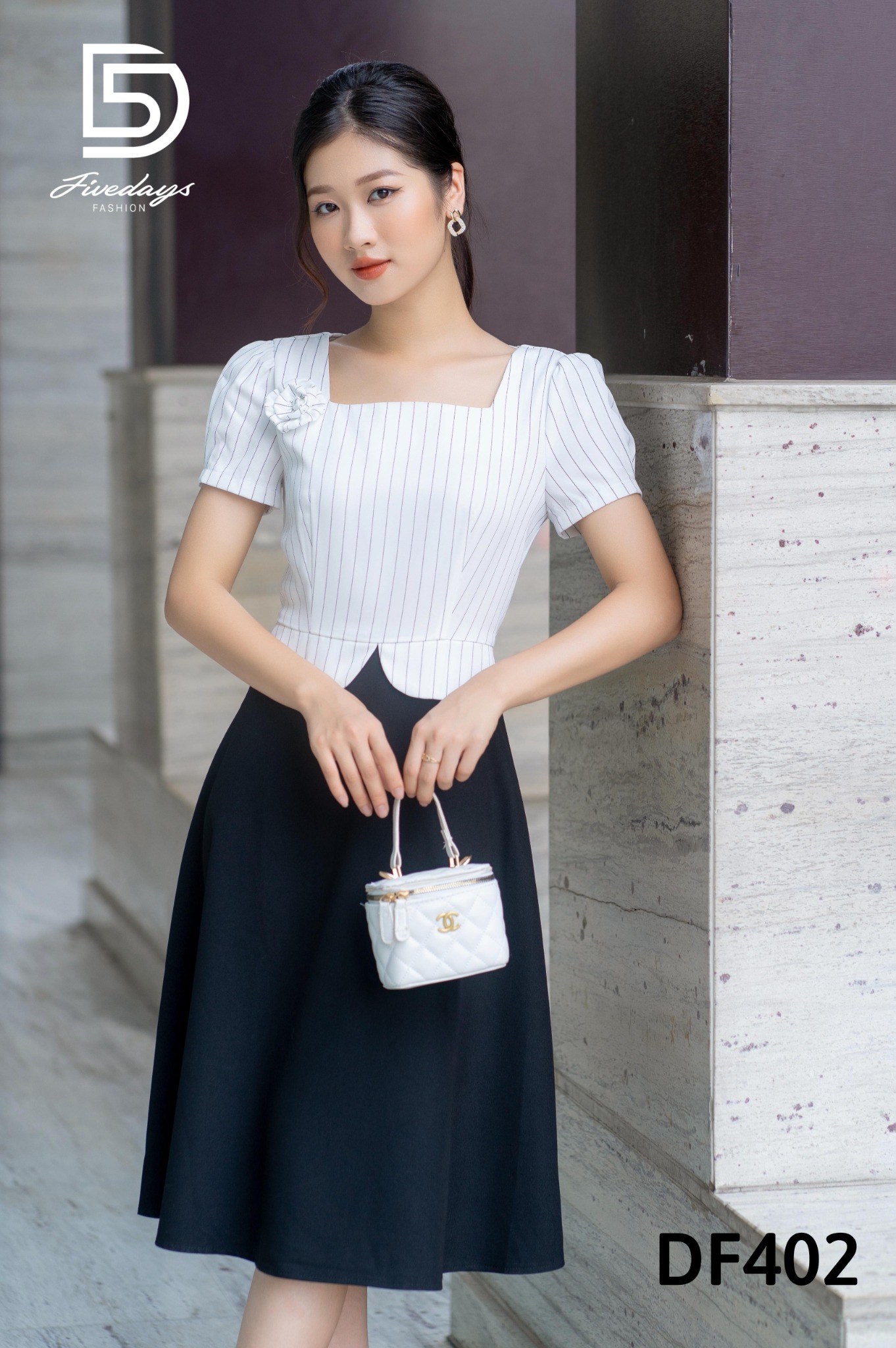 Fivedays - Đầm Peplum xoè kẻ