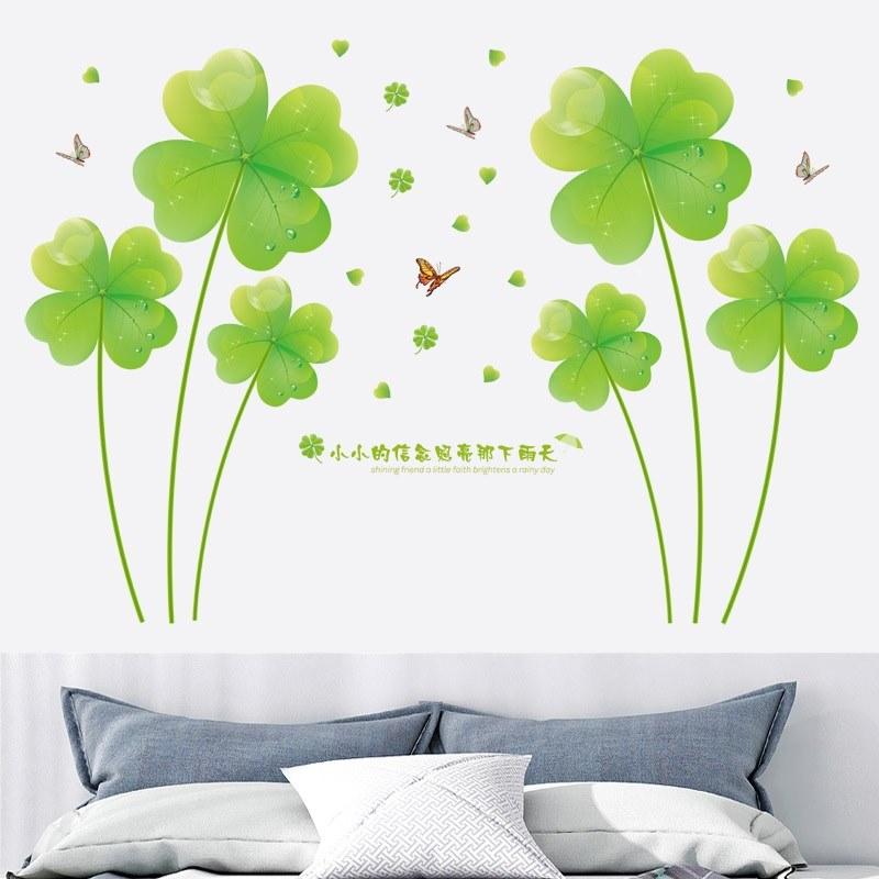 DECAL DÁN TƯỜNG ĐÔI HOA 4 LÁ XANH
