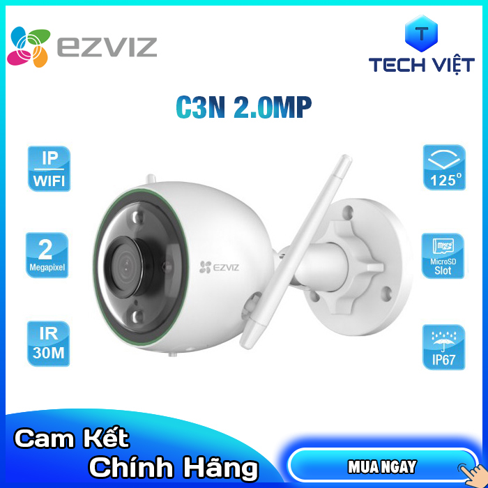[HÀNG CHÍNH HÃNG] - Camera IP Wifi Không Dây Ezviz C3N 1080P 2M , Camera ngoài trời có màu ban đêm, báo động thông minh  -  TECH VIỆT