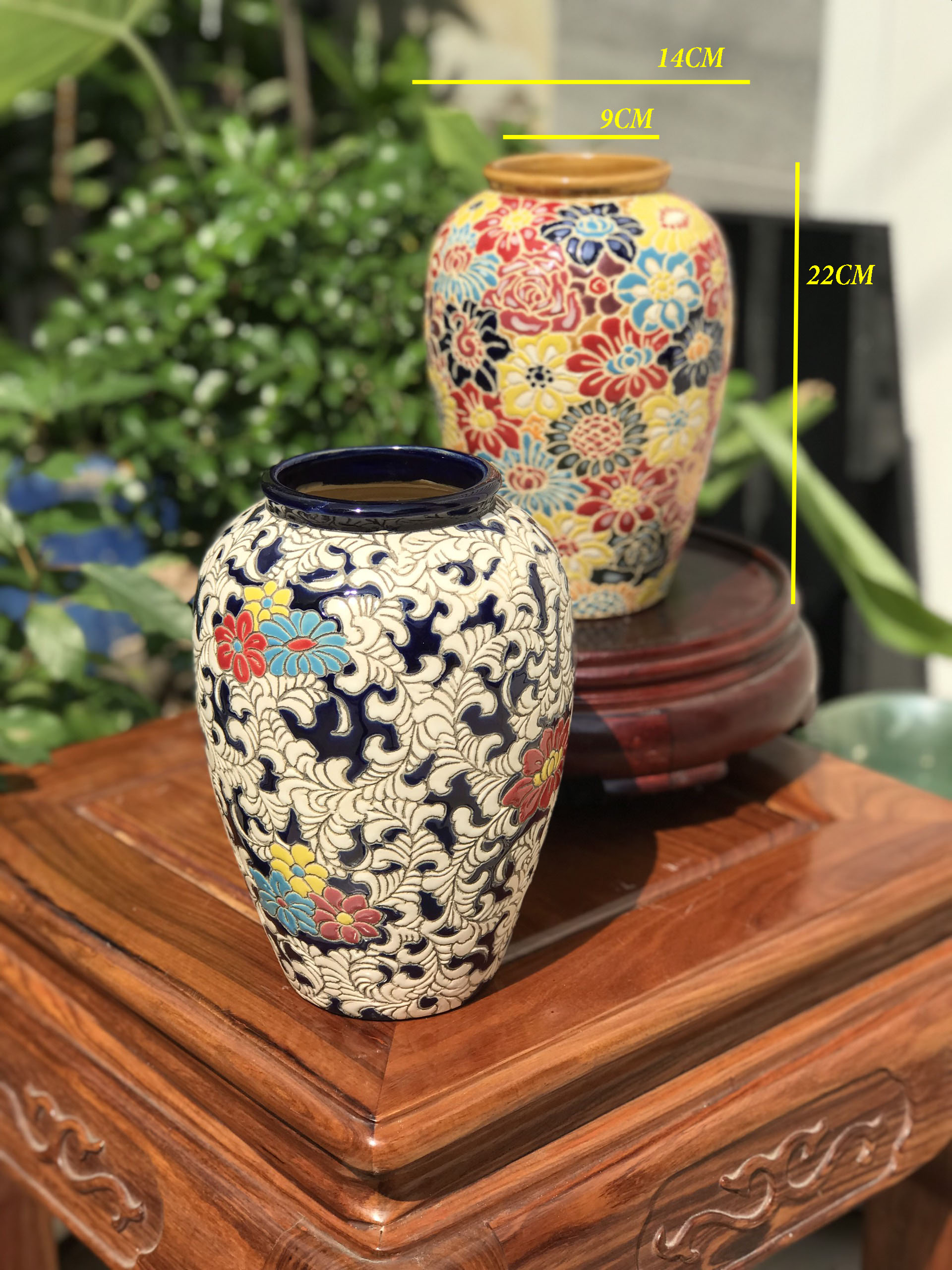 Bình bách hoa và dây lá gốm sứ biên hòa 22cm