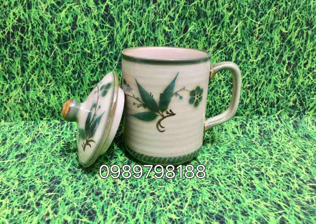 Cốc sứ Bát Tràng vẽ đào xanh dung tích 330ml