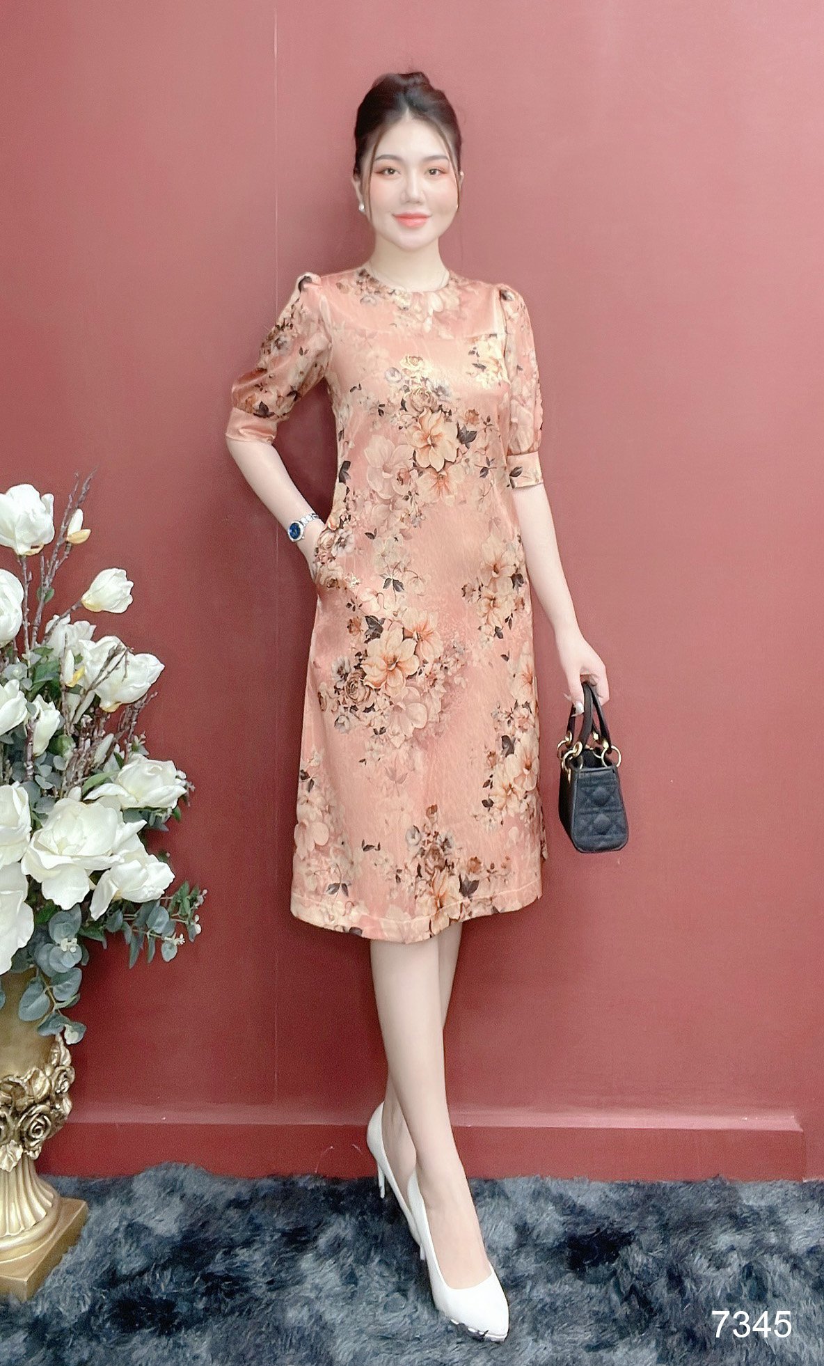 Đầm EMY EM7345 Suông Lụa Vân Pháp LVP Tay Lỡ