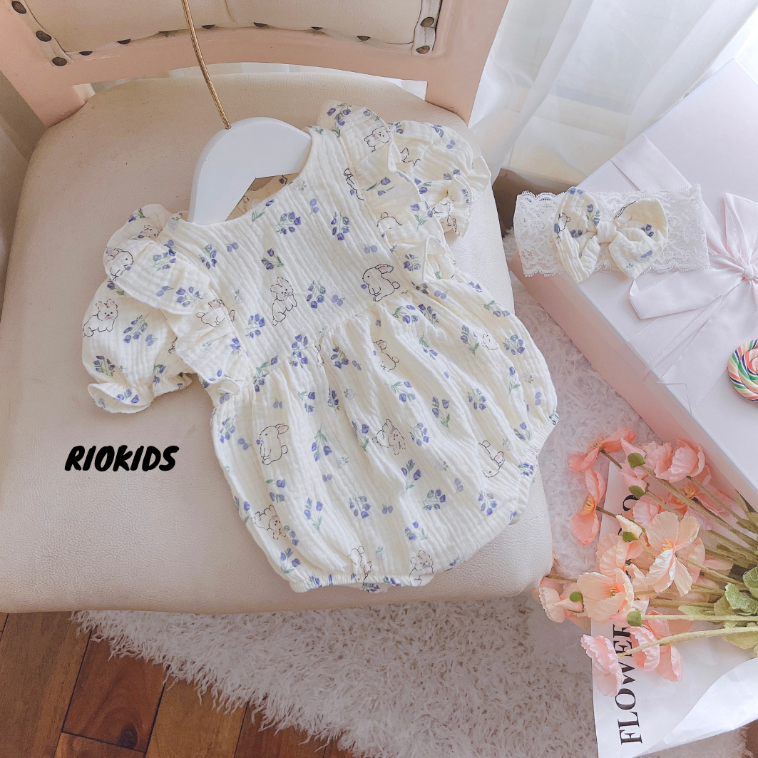 BD153 Bodysuit áo liền thân RIOKIDS, quần áo đầy tháng cho bé gái sơ sinh
