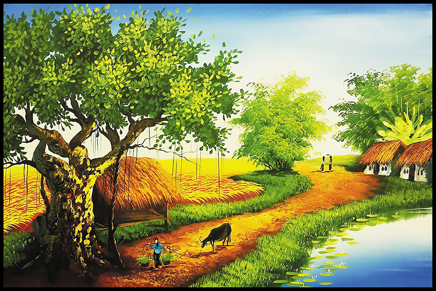 Tranh treo tường cảnh đồng quê khung viền mỏng vải canvas nhiều mẫu mã và kích thước