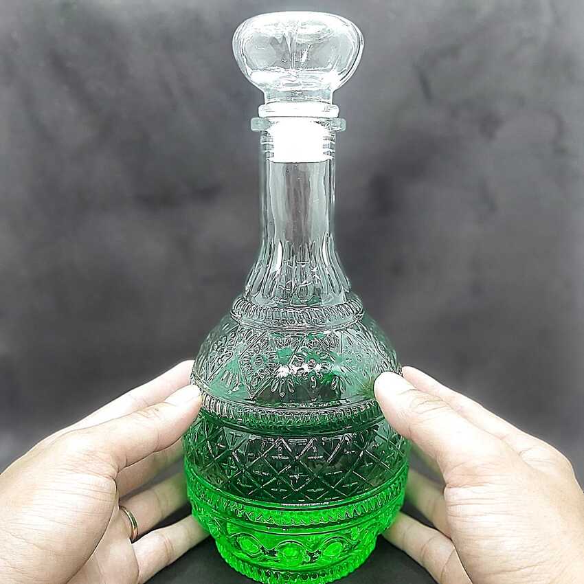 Bình Đựng Ruou thủy tinh 1000ml mẫu giọt nước hoa văn tháp phật nổi – Vỏ Chai Rượu Đẹp - Chai Đựng Rượu 1 Lít (A8)