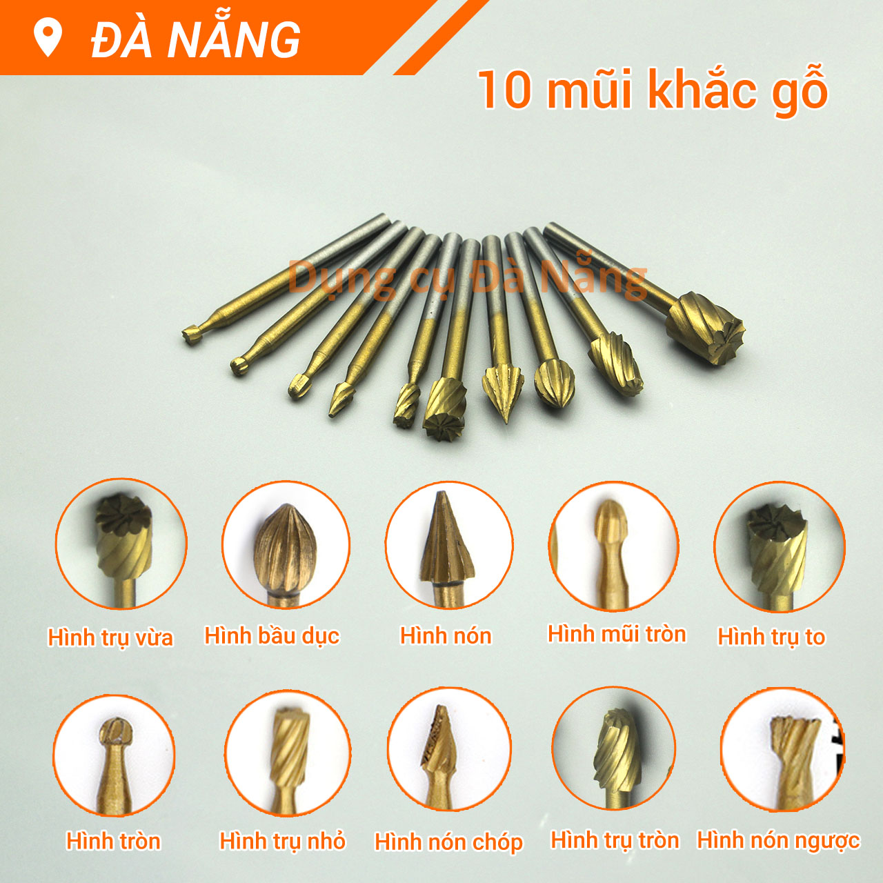 Bộ 10 đầu mũi mài chạm khắc làm lũa gỗ HSS - Mủi lũa mini cán 3mm