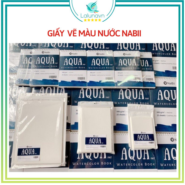 Giấy Vẽ Màu Nước NaBii Aqua Fat 300gsm , giấy tô màu laluna - B24 Made in Việt Nam