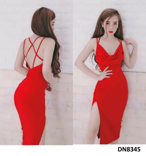 Đầm body cổ rũ hở lưng đan dây sexy