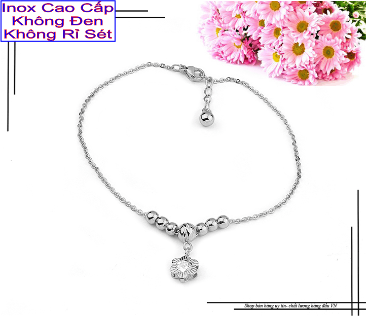 Dây chuyền nữ inox thấy là thích có mặt hoa mai đính đá Zircon và bi - Cam kết 1 đổi 1 nếu đen và gỉ sét