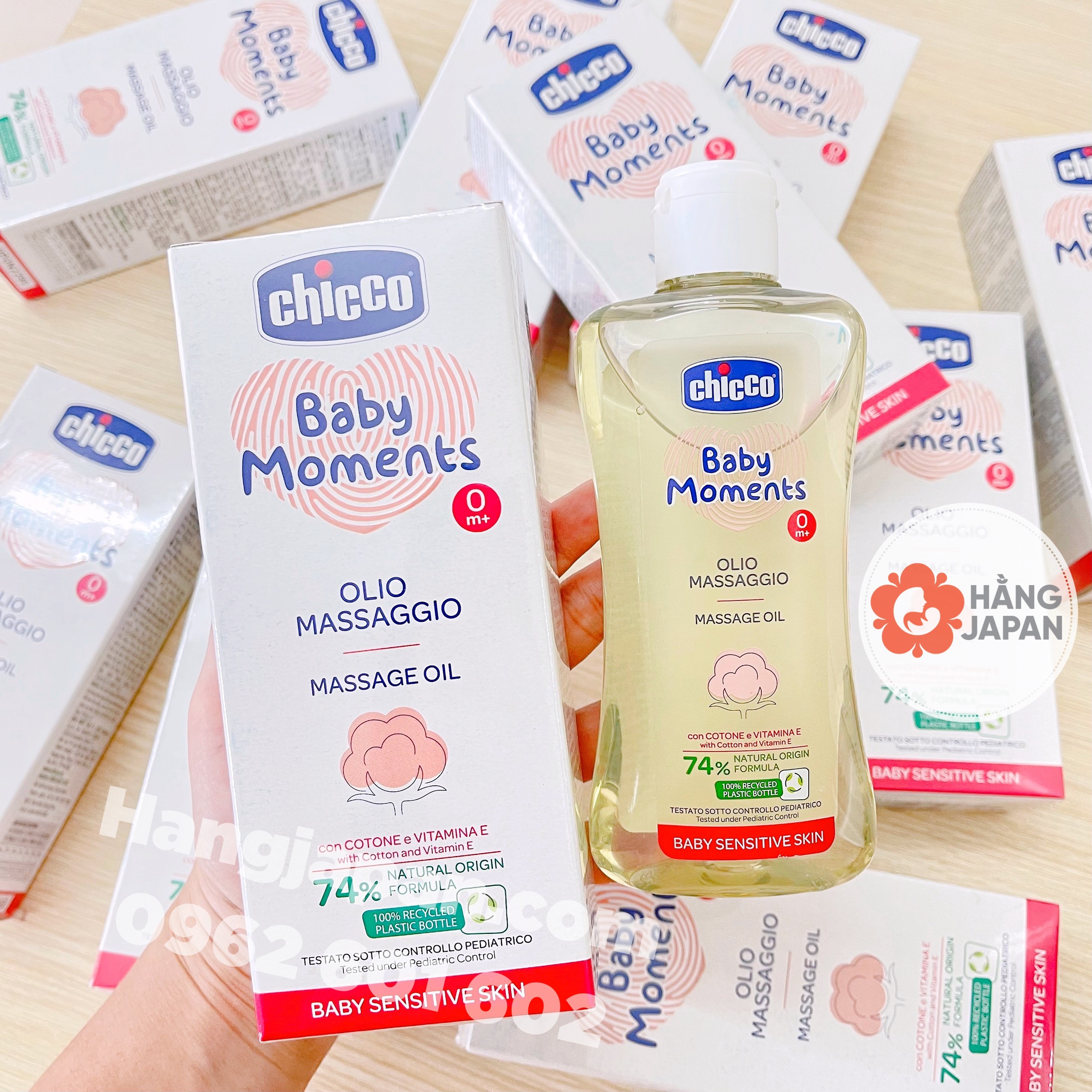 Dầu massage Chicco hạt bông cho bé 0M+ chai 200ml - Hàng Ý