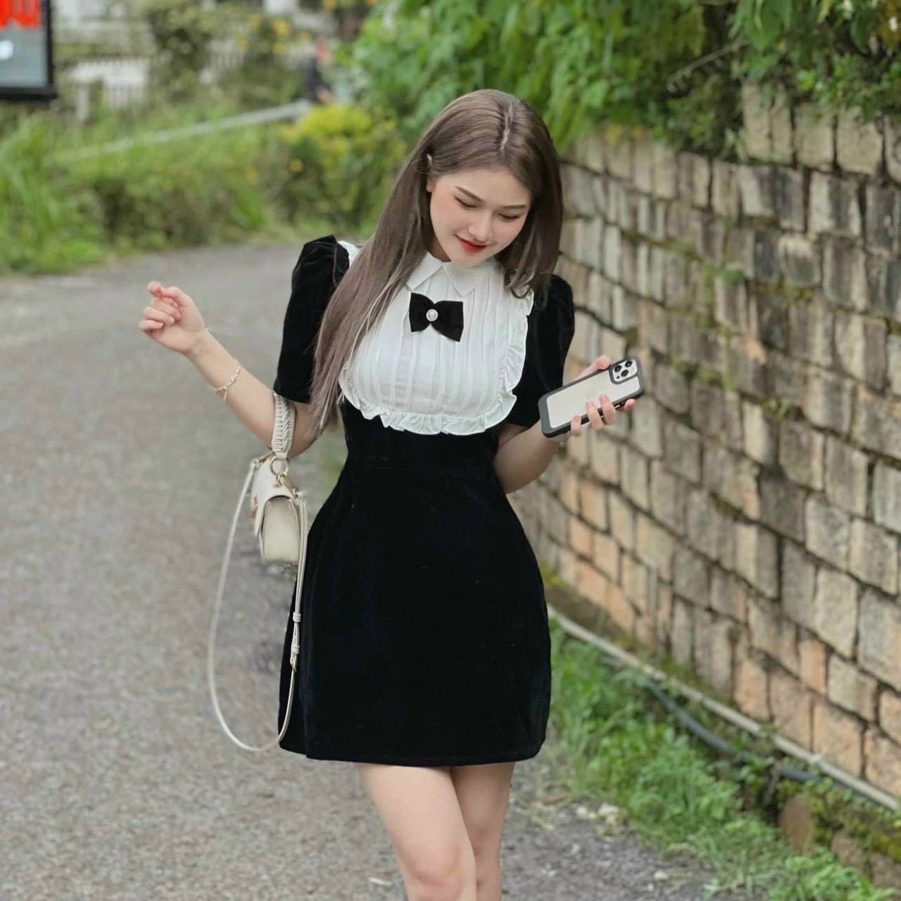 [HCM]Đầm Nhung Đính Nơ Thời Trang Cao Cấp