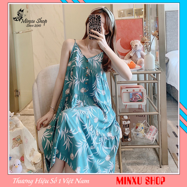 Nơi bán Đầm Ngủ Hai Dây Cao Cấp Minxu Shop, Váy Mặc Nhà Vải Lanh Mát Lịm, Giả Cúc Ngực Quyến Rũ Freesize 45-75kg (VL122)